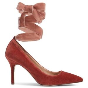 J. Crew Elsie Rusted Blush Pink Red Velvet Ankle Lace Up Pumps Size 7.5